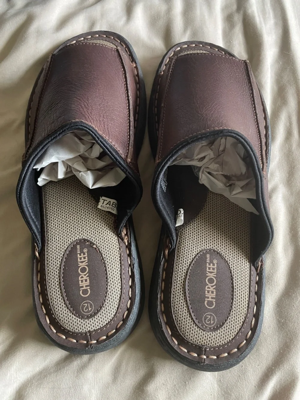 Mens CHEROKEE Brown Leather Sandals Slides Slippers - Size 12 - BRAND NEW!
